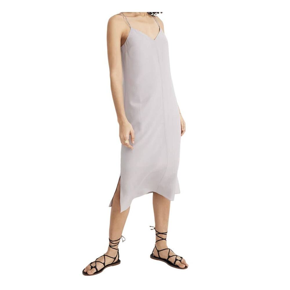 Madewell Women's Violet Dusk Silk Cross-Back Cami Slip Midi Dress Size 8 NEW